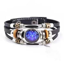 Twelve Constellations retro astrology leather bracelet for horoscope-themed outfits, daily styling, and symbolic jewelry wear.
