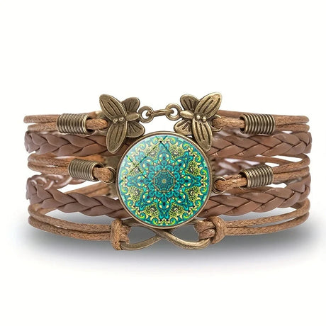 Vintage Mandala Flower Leather Wrap Bracelet retro leather wrap bracelet for adding a rustic boho touch to outfits and daily fashion use.