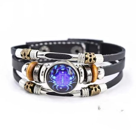 Twelve Constellations retro wrap leather bracelet for layered wrist styling, casual outfits, and astrology-inspired accessorizing.