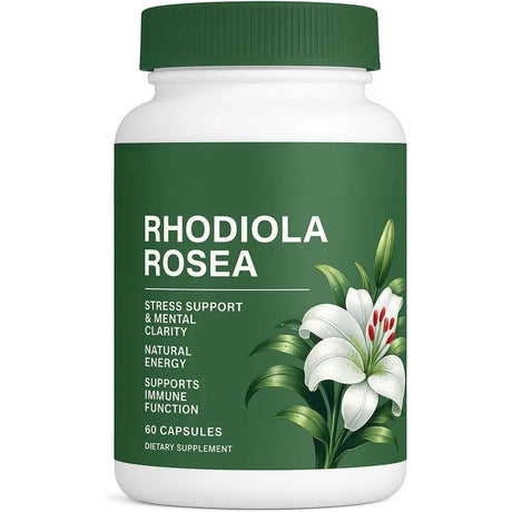Rhodiola Rosea 60 capsules bottle natural wellness supplement for daily stress support and balanced energy routines.