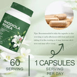Rhodiola Rosea daily support capsules bottle herbal formula for stress support and balanced energy use.