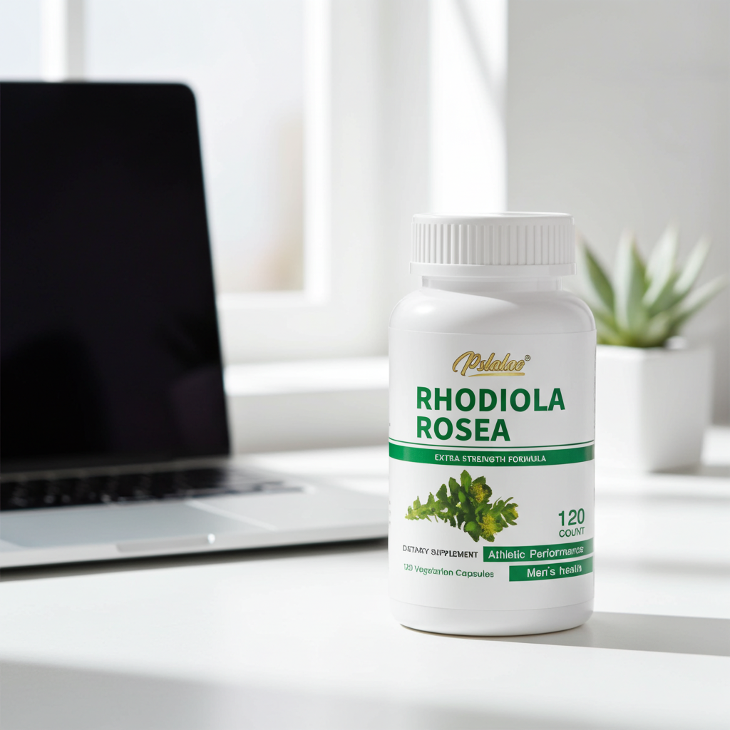 Rhodiola Rosea capsules supplement for promoting natural energy, focus, and stress resilience.