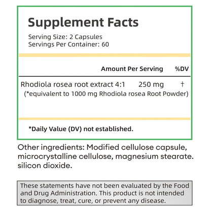 Rhodiola Rosea capsules formula for supporting stamina, stress adaptation, and active daily routines.