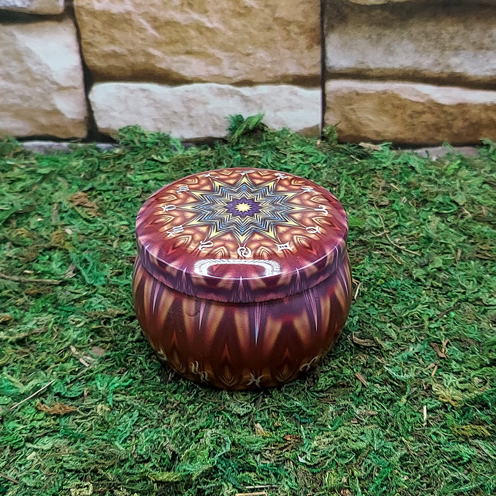 Ritual candle tin with healing crystals for meditation, chakra work, and spiritual practice.