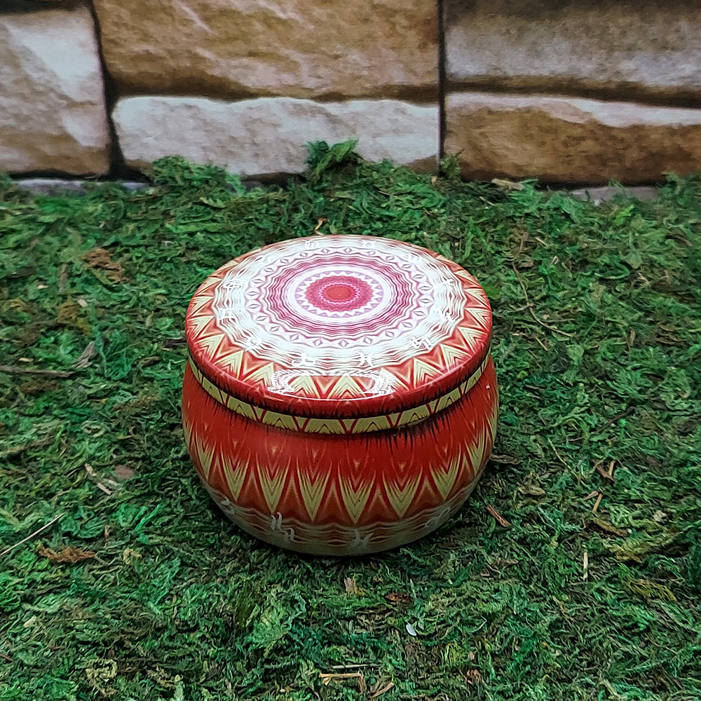 Ritual prayer tin candle with crystals for prayer work, meditation, and sacred ceremonies.