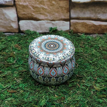 Ritual spell tin candle with crystals for spellwork, manifestation, and ceremonial use.
