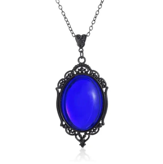 Romantic Gothic Vampire Cameo Necklace with pendant detail for dark romantic outfits, gothic fashion styling, and themed event wear.