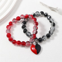 Romantic magnetic couple bracelet set with heart-shaped connecting charm for boyfriend and girlfriend wear, date-night styling, and love-themed gifts.