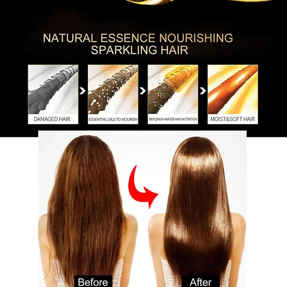 Rose Essence Hair Serum Capsules before and after showing improved hair texture and shine.