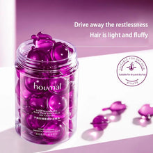 Rose Essence Hair Serum Capsules jar packaging with purple capsules on pink background.