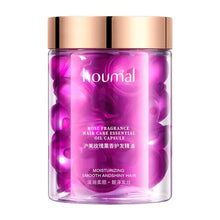 Rose Essence Hair Serum Capsules purple capsules with rose gold lid on white background.
