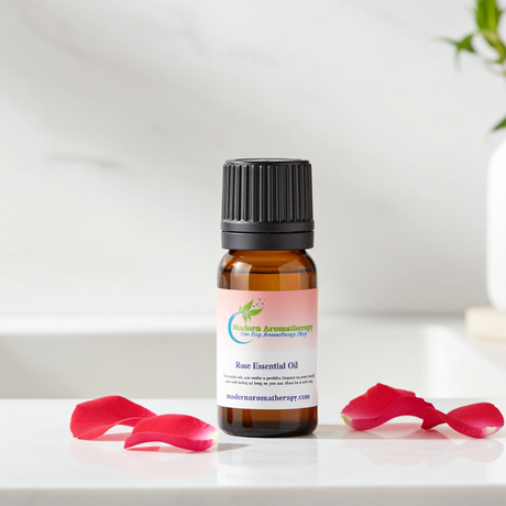 Rose Essential Oil bottle for aromatherapy, diffuser use, and home fragrance.