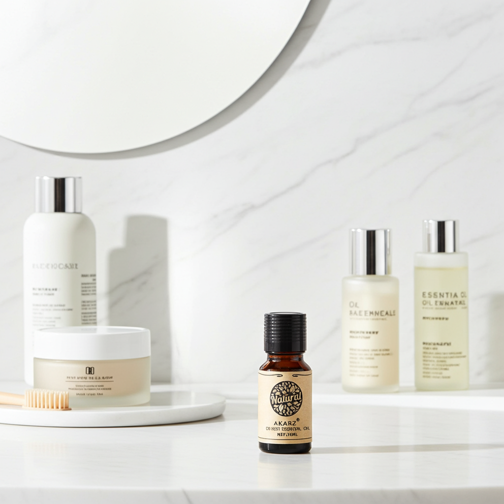 AKARZ Rose Essential Oil bottle for massage blending, relaxation, and body care use.