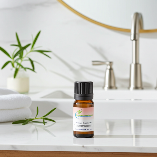 Rosemary essential oil bottle for aromatherapy, diffuser use, and daily wellness routines.