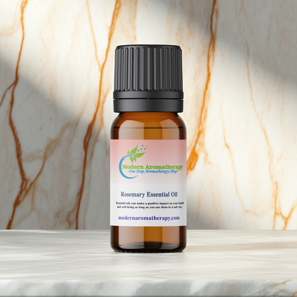 Rosemary essential oil bottle for diffuser use, clarifying aromatherapy, and natural energy-supporting wellness routines.