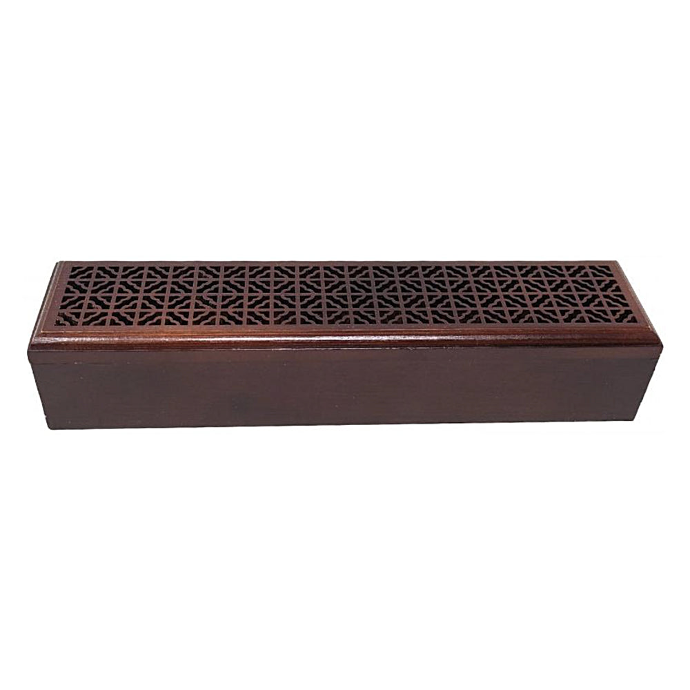Rosewood finish wood incense box burner large size closed for storing incense sticks and ash catching.