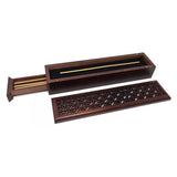 Rosewood finish wood incense box burner large size close-up detail of wood grain finish.