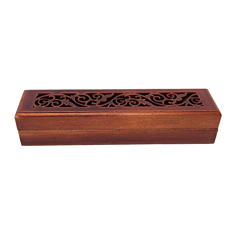 Rosewood finish wood incense box burner small size closed for storing incense sticks and ash catching.