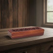 Rosewood finish wood incense box burner small size closed for storing incense sticks and ash catching.