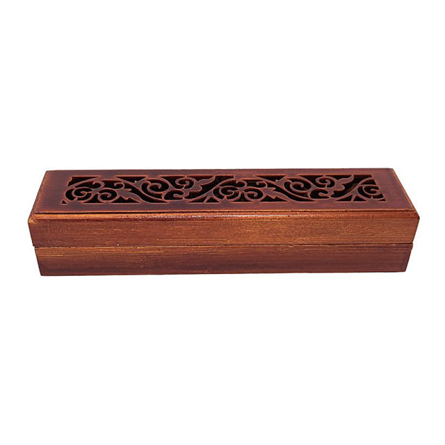 Rosewood finish wood incense box burner small size closed for storing incense sticks and ash catching.