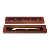 Rosewood finish wood incense box burner small size close-up detail of wood grain finish.
