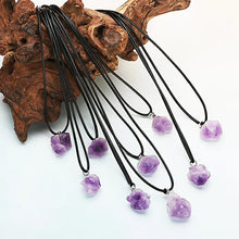 Rough amethyst crystal pendant necklace with raw gemstone for meditation, energy balancing, and daily styling.