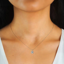 Round moissanite four-prong necklace pendant for sparkling daily wear, date night looks, and gift giving.