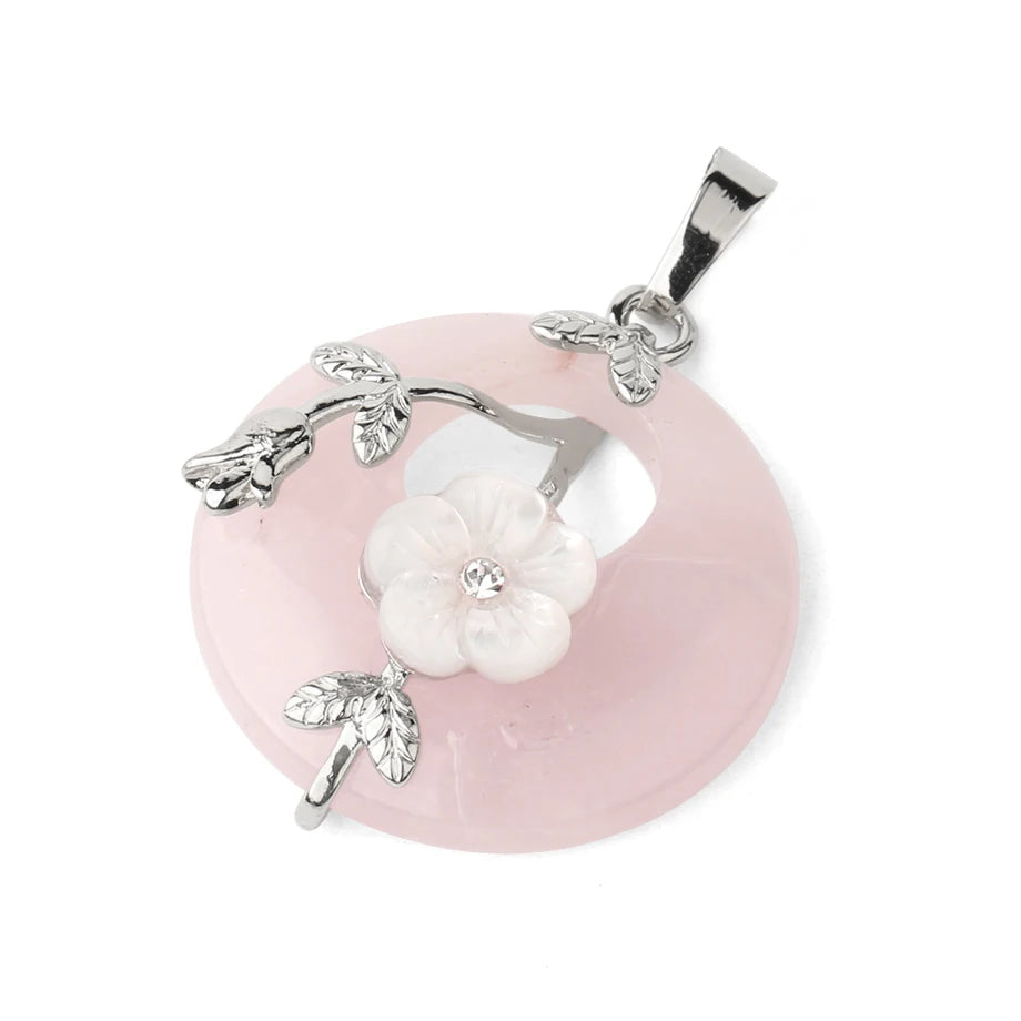 Round natural stone flower donut pendant for handmade jewelry projects, necklace assembly, and everyday wear.