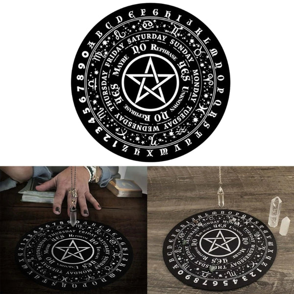Round Rubber Pendulum Divination Board mat for pendulum dowsing, divination, and spiritual guidance use.