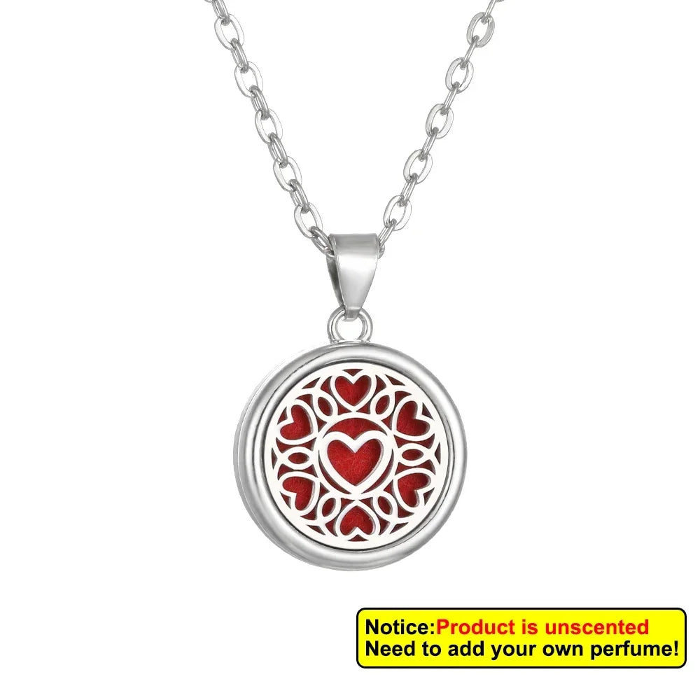 Round Tree of Life diffuser locket necklace for essential oil scent wear during yoga, meditation, and wellness practice.