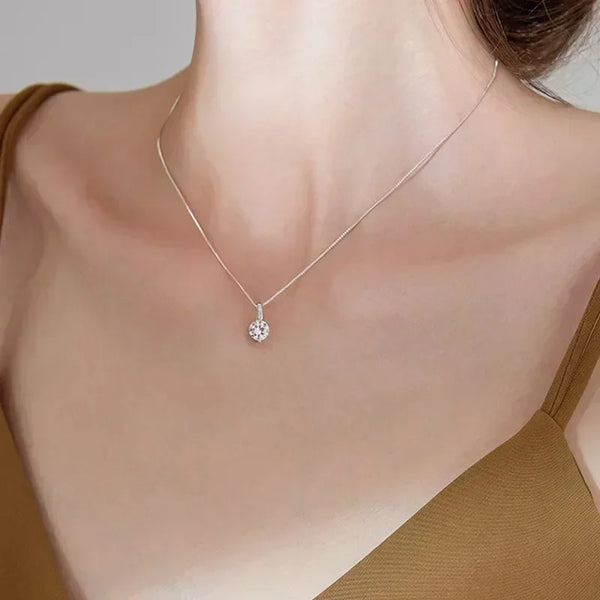 Round zircon pendant choker necklace with a delicate chain for everyday wear, layering, and dressy styling.