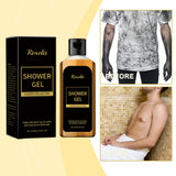 Roxelis Pheromone Shower Gel for Men before and after skin comparison showing freshness and hydration results.