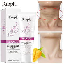 RtopR Mango Neck Firming & Anti-Wrinkle Cream 40g with before and after neck skin firming and smoothing results.