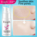 RtopR Pore Shrinking & Repair Essence before and after skin texture improvement results on blue background.