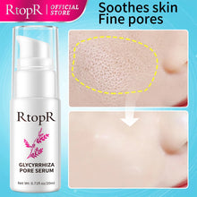 RtopR Pore Shrinking & Repair Essence before and after skin texture improvement results on blue background.