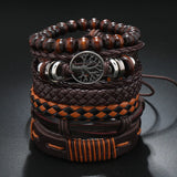 Rustic handmade leather bracelet collection with bead accents for casual styling, layered wrist wear, and everyday fashion use.
