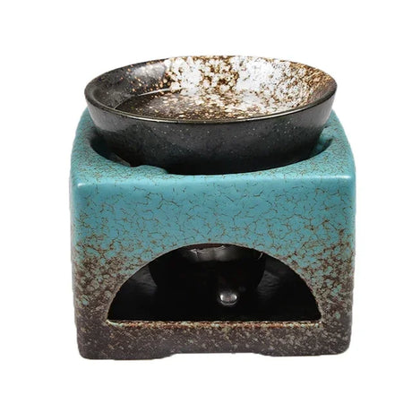 Vintage Ceramic Tea Warmer & Incense Burner rustic ceramic holder for tea warming, incense burning, and peaceful home ambiance.
