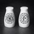 'S' and 'P' Salt & Pepper Shaker Set ceramic shakers for seasoning food at the dining table and in everyday kitchen use.