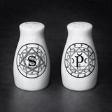 'S' and 'P' Salt & Pepper Shaker Set ceramic shakers for seasoning food at the dining table and in everyday kitchen use.