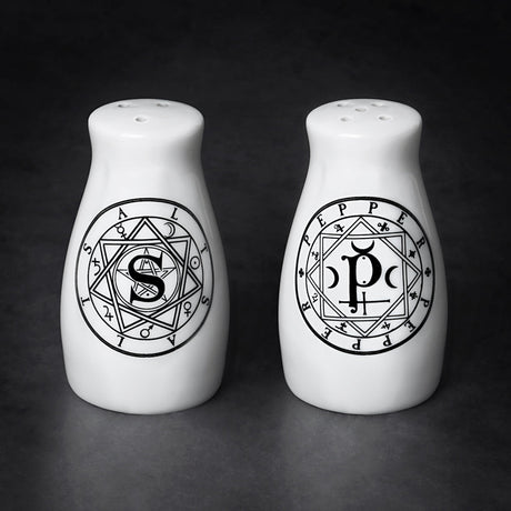 'S' and 'P' Salt & Pepper Shaker Set ceramic shakers for seasoning food at the dining table and in everyday kitchen use.