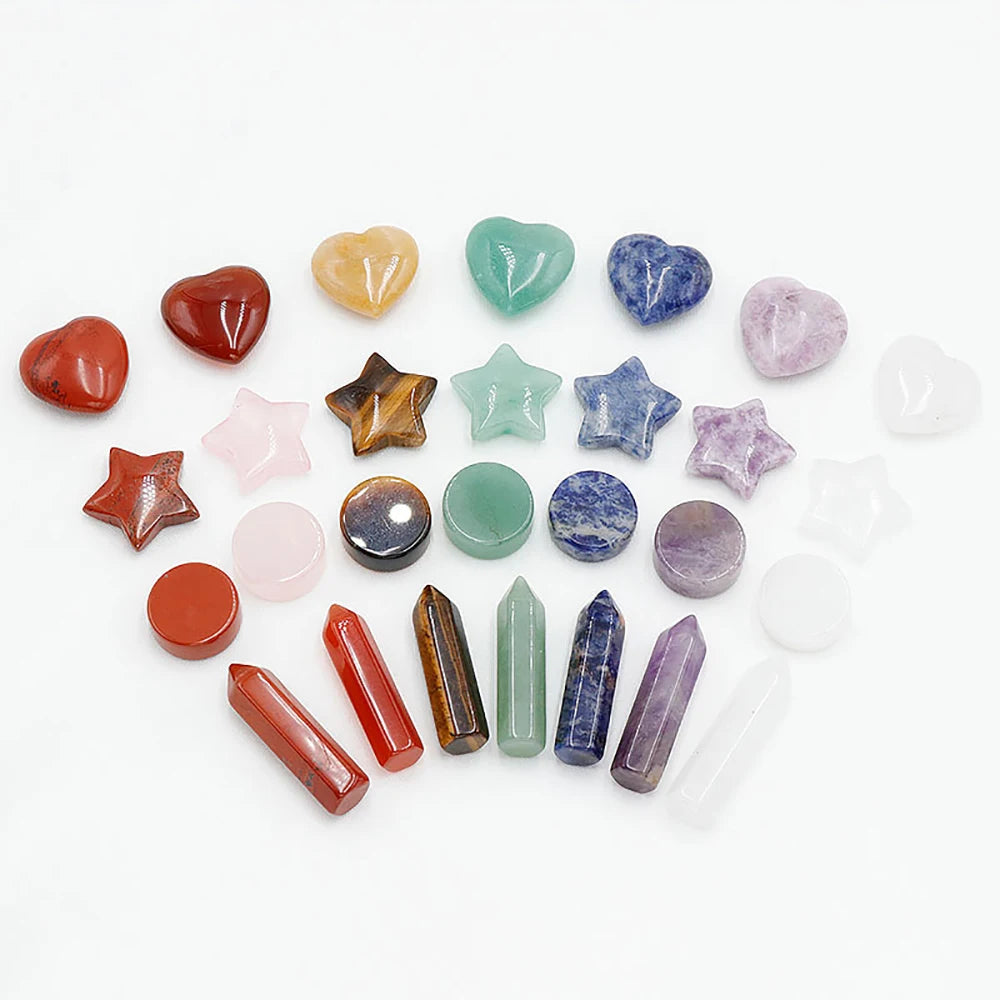 Sacred Geometry 7 Chakra crystal healing set with polished stones for meditation, chakra alignment, and holistic wellness practice.