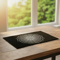 Sacred geometry mat with dodecahedron fractal design for dowsing, divination practice, and pendulum readings.