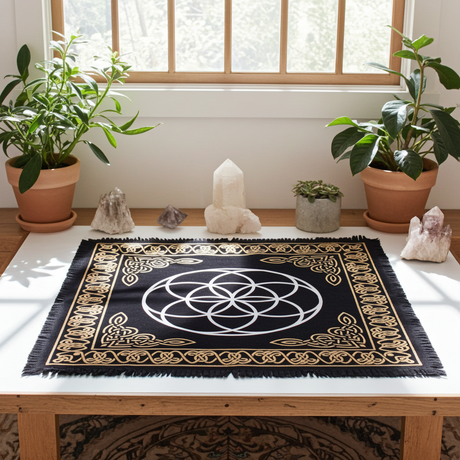 Sacred geometry Seed of Life altar cloth table covering for ritual work, meditation, and altar decoration.