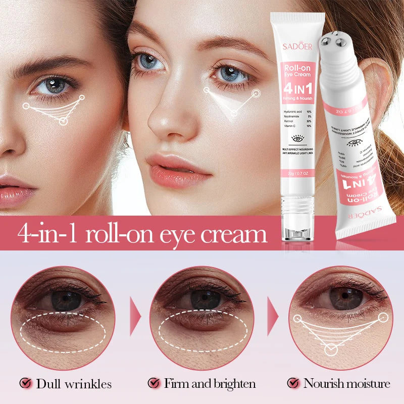 SADOER 4in1 eye serum roll-on for moisturizing under-eye skin, refreshing tired eyes, and supporting smoother-looking skin.