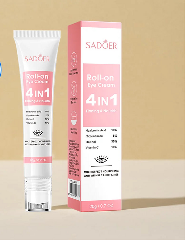 SADOER 4in1 roll-on moisturizing eye cream serum for reducing dark circles, hydrating the under-eye area, and daily eye care.