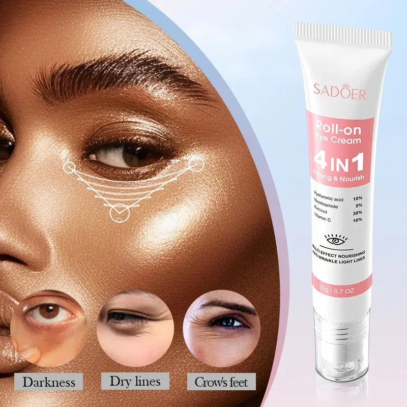 SADOER firming eye serum roll-on for reducing the look of eye bags, hydrating delicate skin, and daily skincare use.
