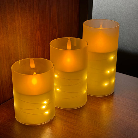 Safe LED flameless candles for bedroom and living room decor, soft glow lighting, and worry-free daily use.