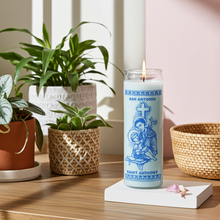 Saint Anthony white 7 day candle in glass jar for prayer, devotion, and spiritual altar use.