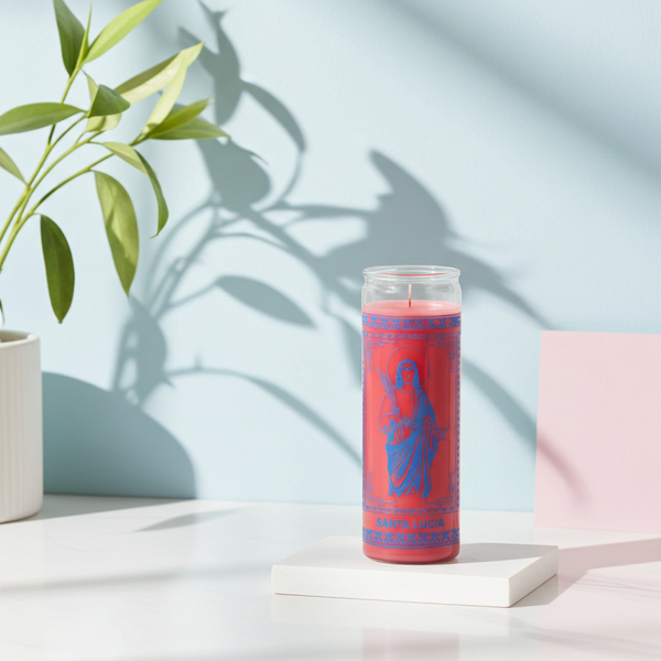 Saint Lucy Pink 7-Day Candle glass prayer candle for love, peace, joy, and devotional use.