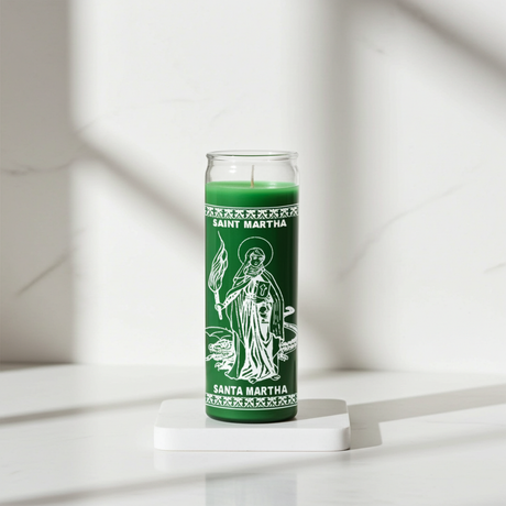 Saint Martha Strength & Protection 7-day candle in glass for prayer, protection work, and daily spiritual practice.